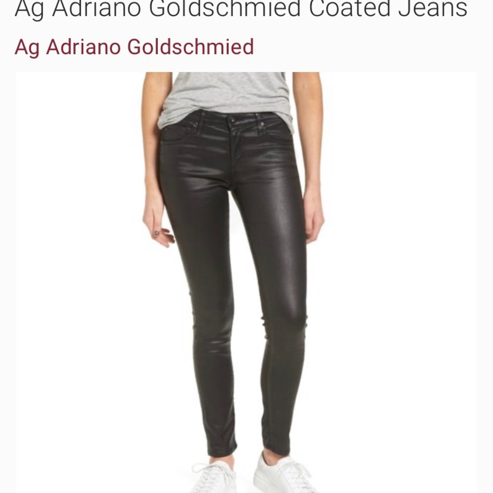 AG Adriano Goldschmied Blk wax coated skinny jeans